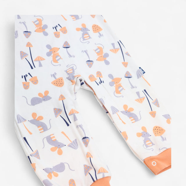 Romper white with grey an orang mice