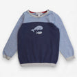Two tone blue knit jumper with mum and baby whale