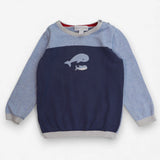 Two tone blue knit jumper with mum and baby whale