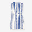 White and blue embroidered tie waist midi dress