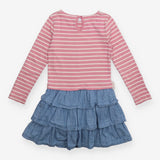 LS striped dress with denim skirt and flowers