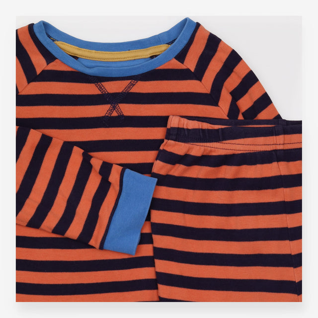 Pyjamas Orange Striped Blue Cuffs