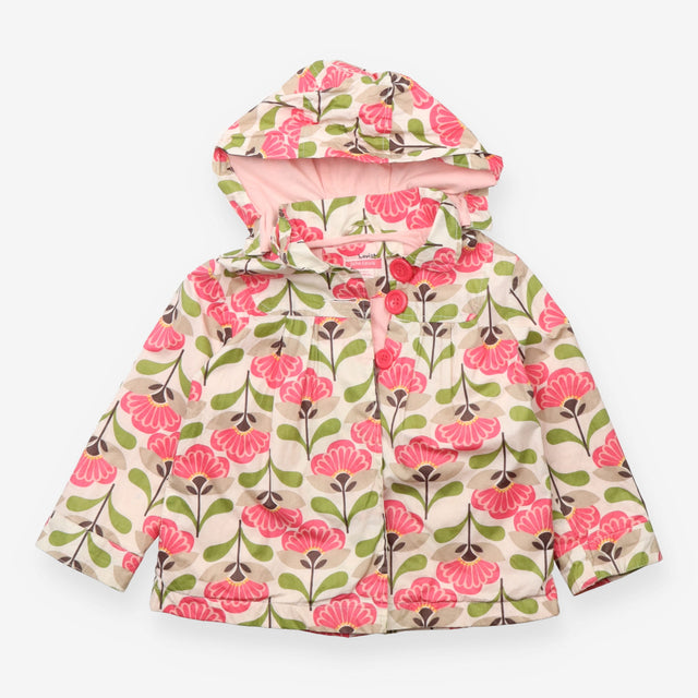 Jacket hooded white with pink flowers