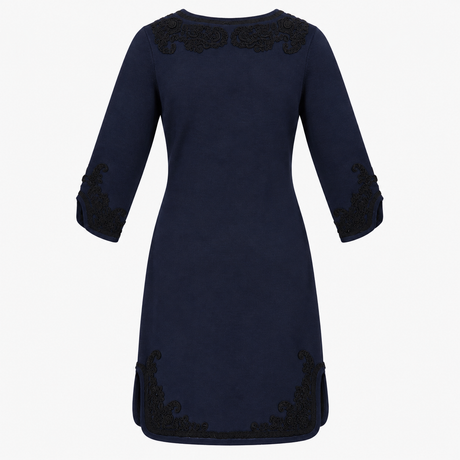 Dress Navy Merino Wool Embroidered Three Quarter S