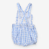 Shortie Dungarees Blue Check Duck Applique