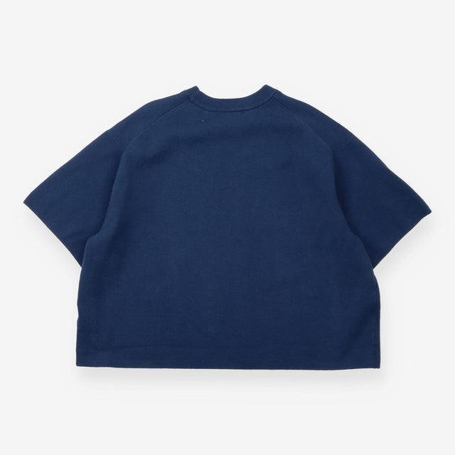 Navy Blue Cropped Short Sleeve Knit Sweater