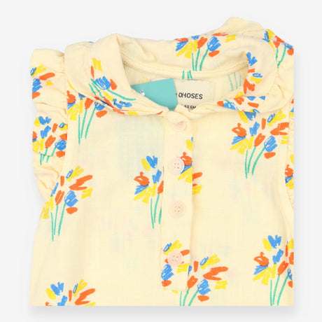 Romper Yellow Collared Muslin with Flower Print