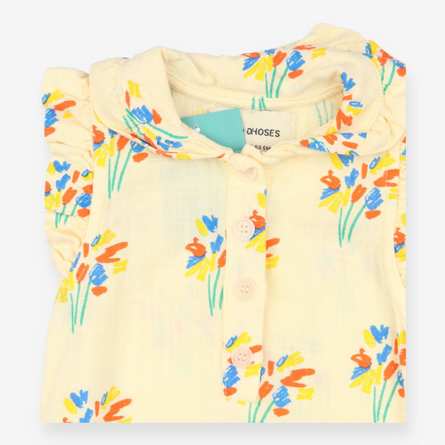 Romper Yellow Collared Muslin with Flower Print
