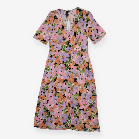 Tea Dress pink and orange floral with button front