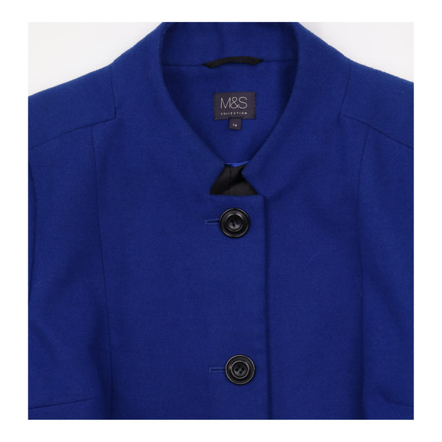Coat Wool Blend Mandarin Collar Royal Blue