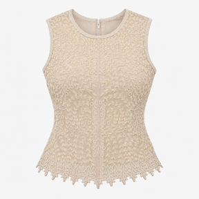 Ivory Floral Beaded Sleeveless Occasion Top