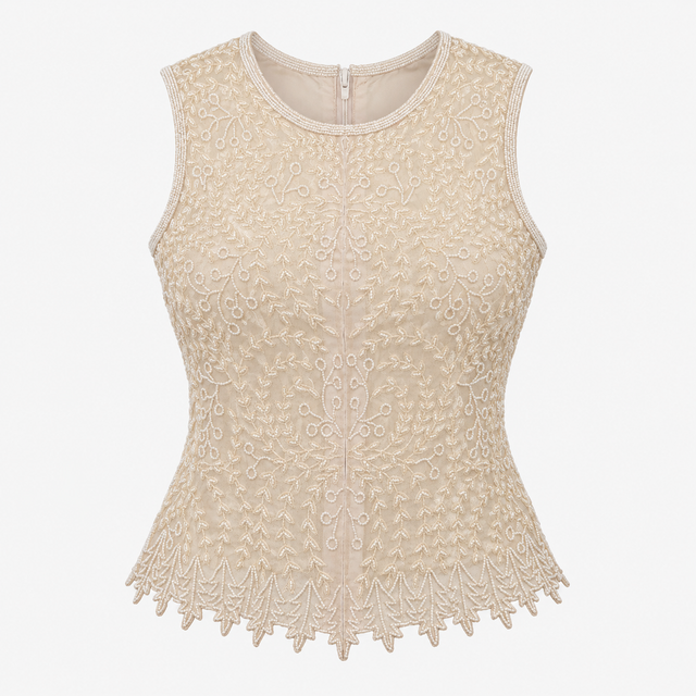 Ivory Floral Beaded Sleeveless Occasion Top