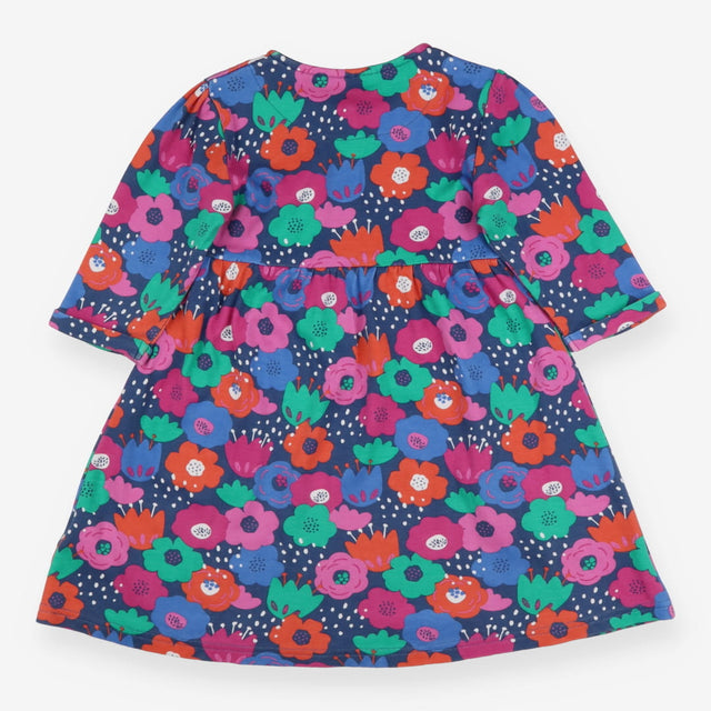 Blue Colourful Flowers Dress with Pocket