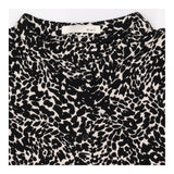 Midi Dress Black Cream Animal Print Long Sleeve Ti