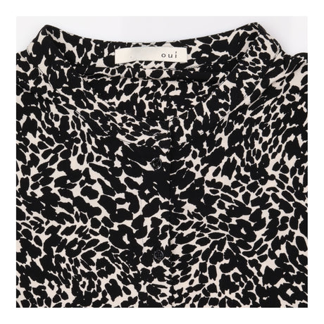 Midi Dress Black Cream Animal Print Long Sleeve Ti