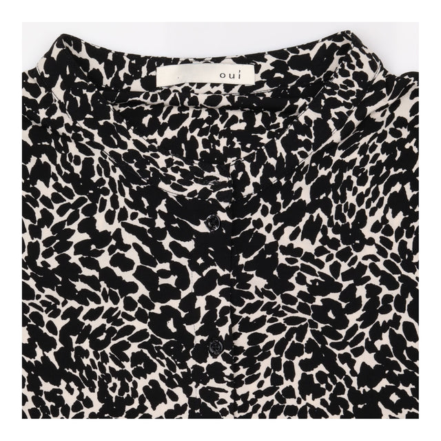 Midi Dress Black Cream Animal Print Long Sleeve Ti