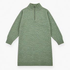 Knitted Dress Sage Green Half Zip Long Sleeve Midi
