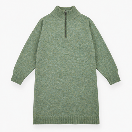 Knitted Dress Sage Green Half Zip Long Sleeve Midi