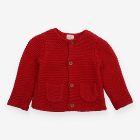 Cardigan knit red with pockets