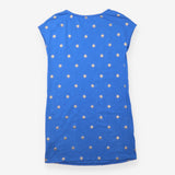 Dress Blue Gold Metallic Foil Floral Print Short S