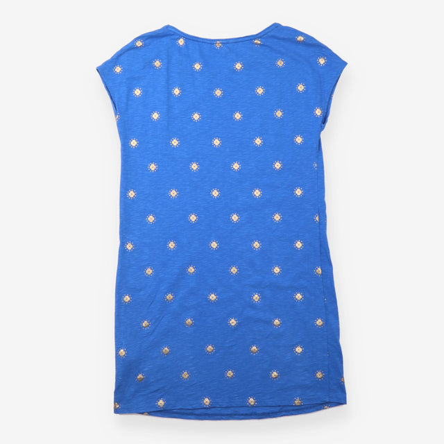 Dress Blue Gold Metallic Foil Floral Print Short S