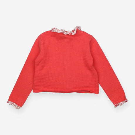 Red Cardigan with Floral Collar