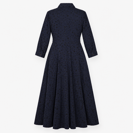 Hush Navy Tonal Animal Print Button Front Midi Shi
