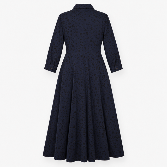 Hush Navy Tonal Animal Print Button Front Midi Shi