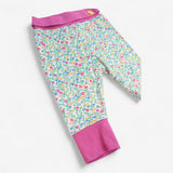 Joggers White Floral Print with Pink Cuffs