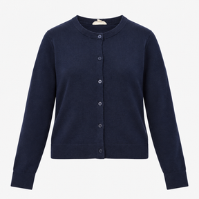 Cardigan Fine Knit Crew Neck Navy Blue