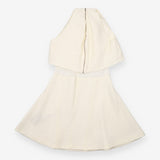 Ivory Micro Pleated Midi Dress Overlay Top Flared 