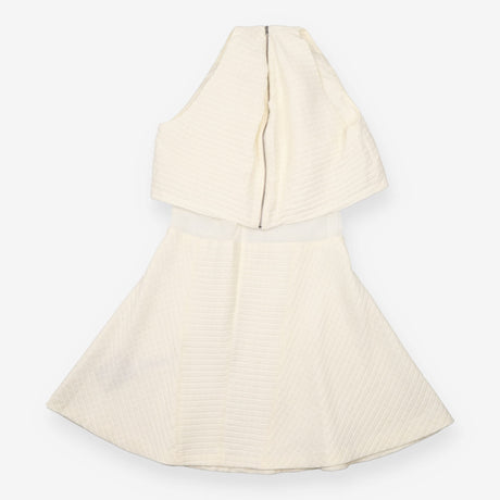 Ivory Micro Pleated Midi Dress Overlay Top Flared 