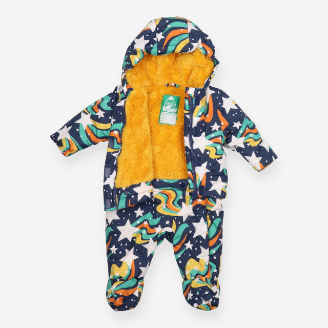 Pramsuit navy with white stars and wave fleece lin