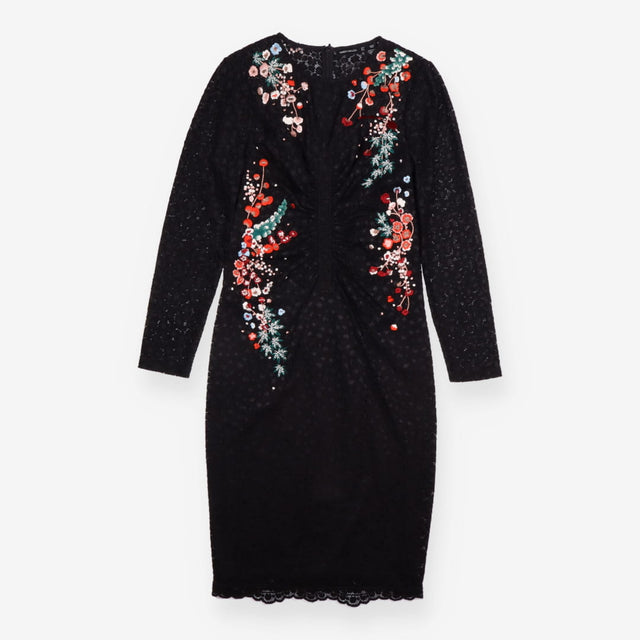 Dress Black Floral Embroidered Lace Midi