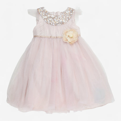 Dress Short Sleeved Pink Sparkle with Flower