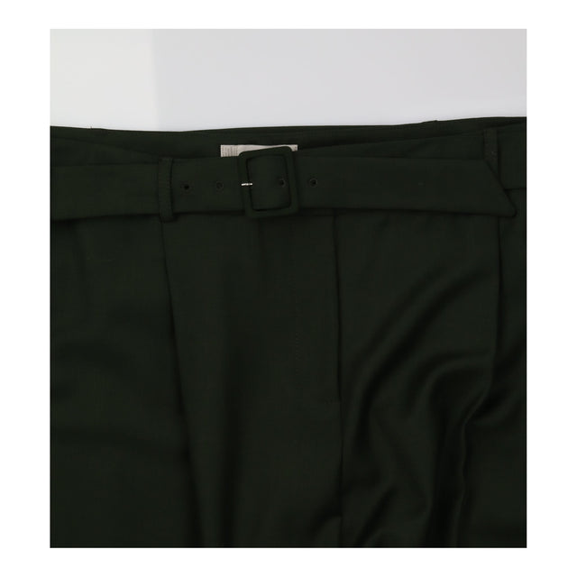 Trousers Green Belted High Waist Cropped Tailored