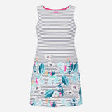 Dress White Navy Striped Floral Print Sleeveless R