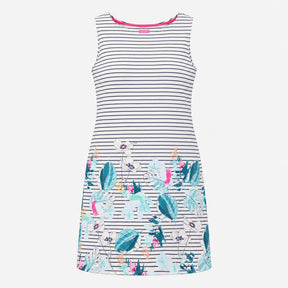 Dress White Navy Striped Floral Print Sleeveless R