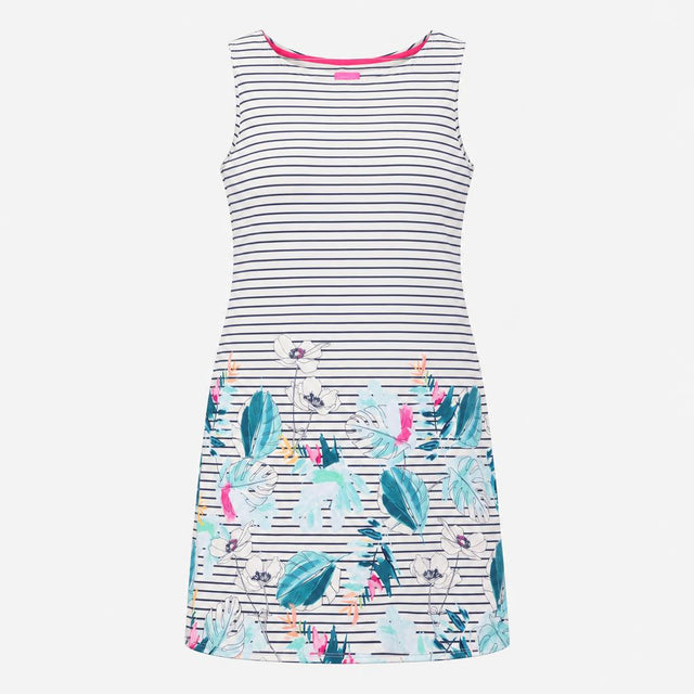 Dress White Navy Striped Floral Print Sleeveless R
