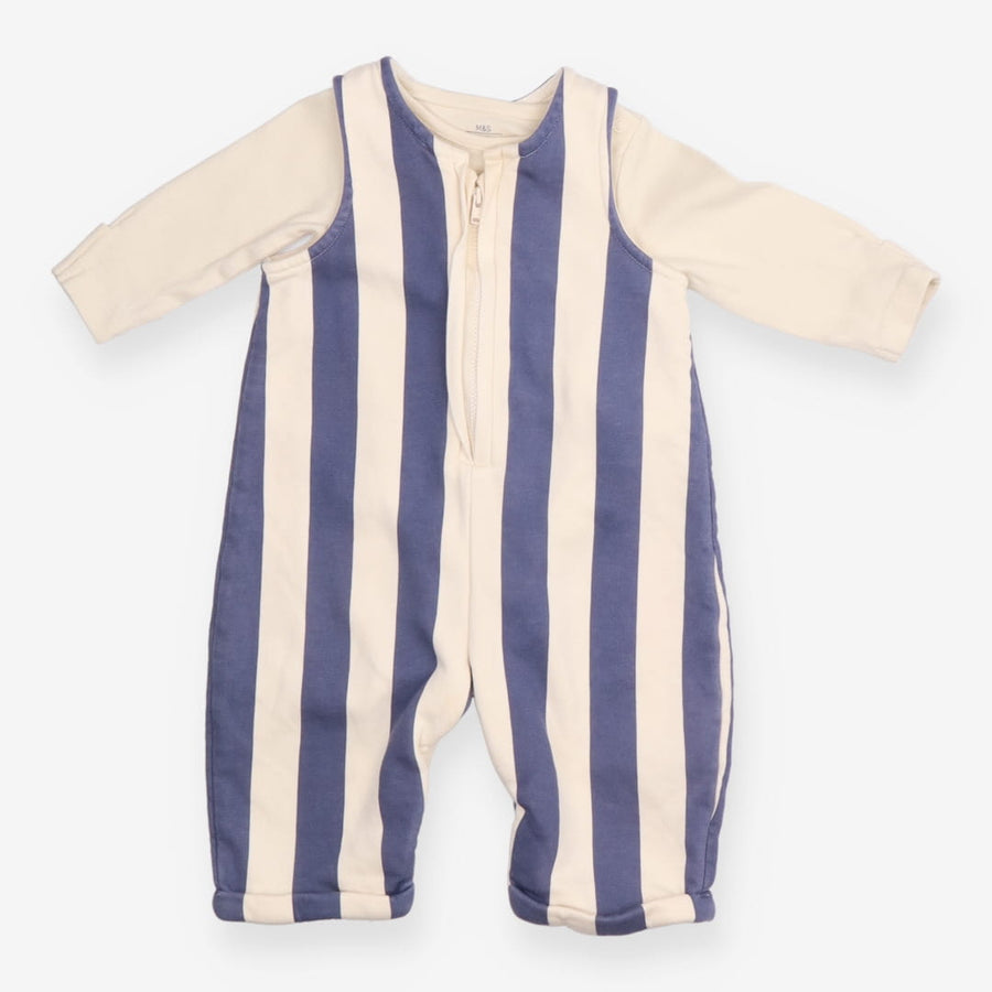 Outfit stripe jersey dungarees cream LS bodysuit