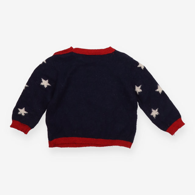 Knit space sweater lion flying rocket