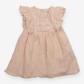 Dress light pink muslin crochet bodice