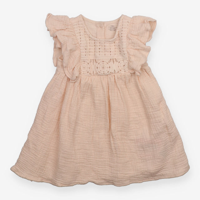Dress light pink muslin crochet bodice