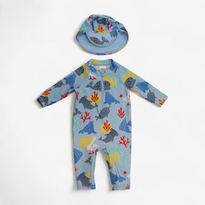 Sunsuit and Hat Blue Sea Creatures