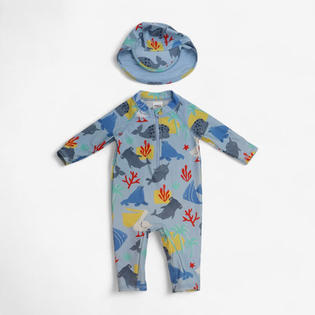 Sunsuit and Hat Blue Sea Creatures