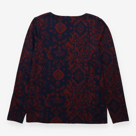 Long Sleeve Top Navy Rust Ikat Print