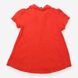 Top Coral Red Open Collar Polo Short Sleeve Cotton