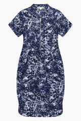 Blue Poppy-Print Zip-Front Shift Dress