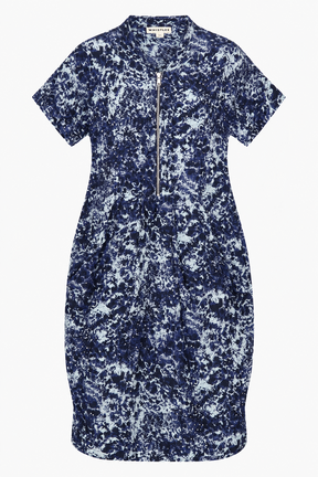 Blue Poppy-Print Zip-Front Shift Dress