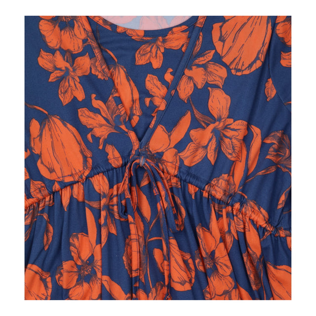 Maternity&Nursing Dress Blue and Orange Flowers